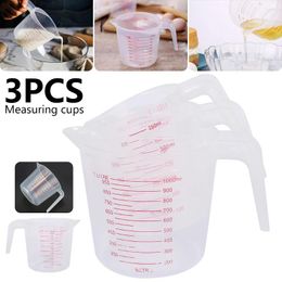 Outils de mesure 3pcs tasse 250 ml / 500 ml / 1000 ml de capacité en plastique Puchette claire set de qualité alimentaire empilable