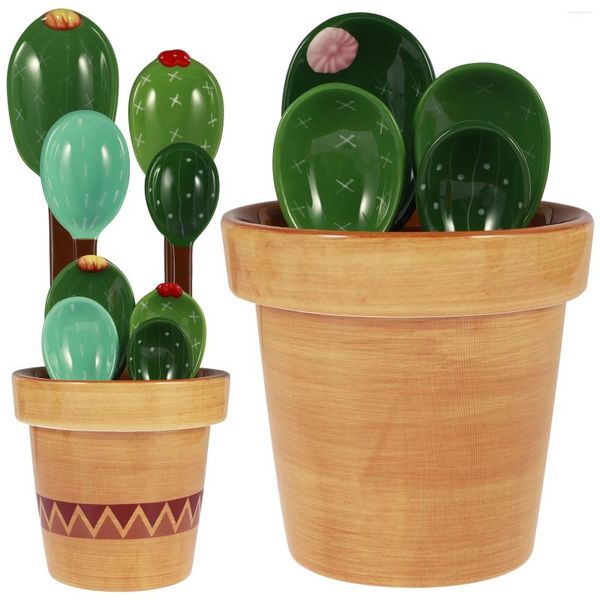 Herramientas de medición Juego de cucharas de porcelana de 4 piezas con base en forma de cactus Café en polvo Especias Medida Cuchara Cocina Hornear Mearure multiusos