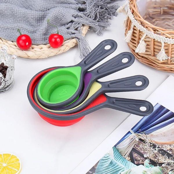 Outils de mesure 4 pièces/ensemble avec trous de suspension, ensemble de cuillères pliantes, tasses à échelle claire Non toxiques, cuisine en Silicone