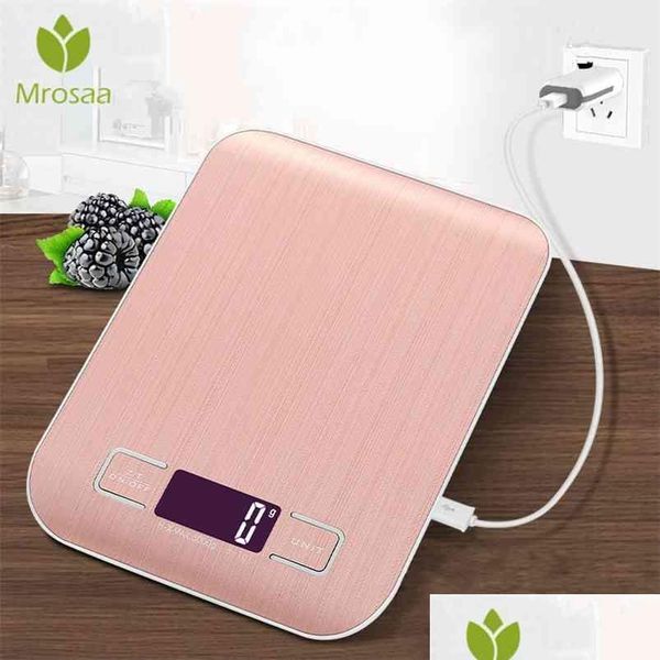 Herramientas de medición 5 kg / 10 kg Electrónica USB Carga Escala de cocina Digital Alimentos Acero inoxidable Pesaje LCD Uring Herramientas Hogar 210728 Dhabc