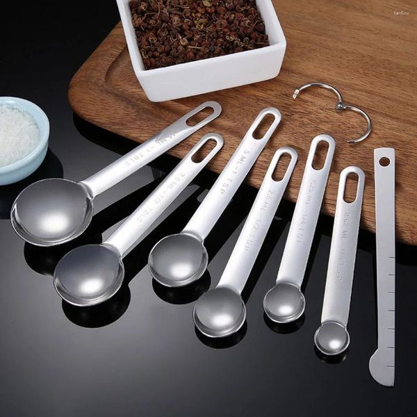 Outils de mesure 7 pièces cuillères règle en acier inoxydable thé épices cuisine cuisson assaisonnement mesure cuillère à café