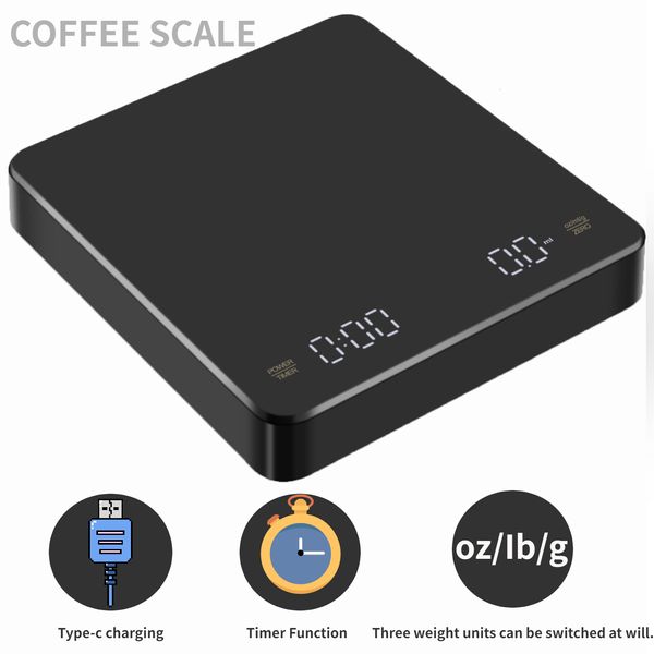 Outils de mesure Charge de batterie intégrée Balance électronique Minuterie automatique intégrée Verser sur Espresso Balance à café intelligente Balance de cuisine 3 kg 0,1 g 230704