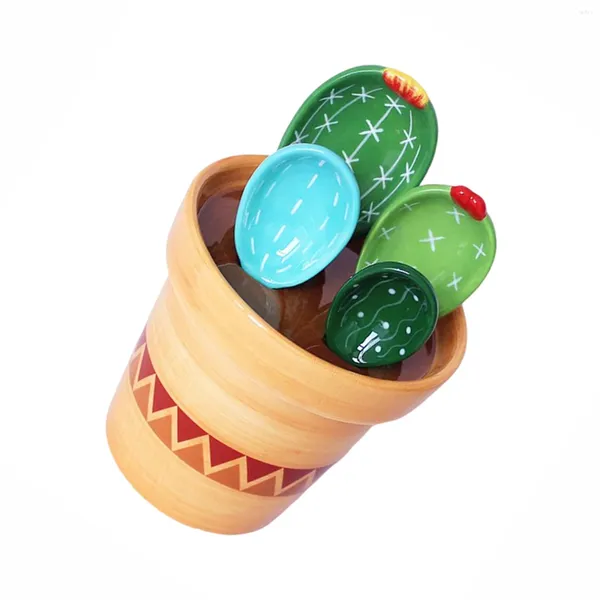 Herramientas de medición, juego de cucharas de Cactus de dibujos animados, cucharas decorativas con forma para ingredientes para hornear secos y húmedos