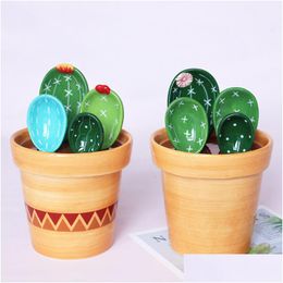 Herramientas de medición Tazas de cerámica de cactus creativas y cuchara Escala para hornear Cocina doméstica Sal Azúcar Vajilla para 230505 Entrega de gota HO DH4NE