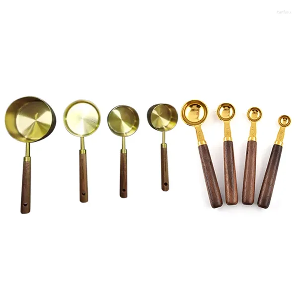 Outils de mesure tasses cuillères ensemble manche en bois cuillère en métal en acier inoxydable Kit de cuisson outil de cuisine