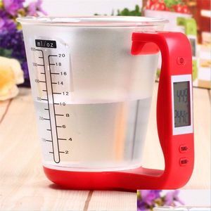 Herramientas de medición Herramientas de taza de medición electrónica Básculas de cocina con pantalla LCD Plástico Vaso de precipitados digital Anfitrión Pesar Medida de temperatura Dhow6