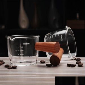 Outils de mesure Outils de mesure Espresso Once Cup avec échelle et manche en bois Tasses en verre à haute teneur en borosilicate 75Ml 100Ml 9 2Nw E3 Dro Dhflu