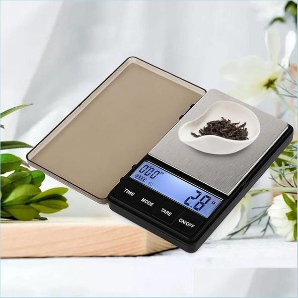 Herramientas de medición Herramientas de medición Balanza electrónica de cocina de bolsillo con temporizador 0 1G1000G Pantalla LCD de gramo digital de gran alcance Espresso Je DHDFB