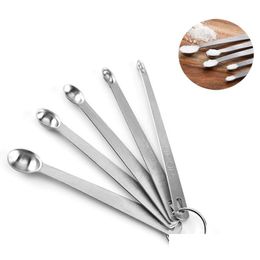 Outils de mesure Mini Cuillères En Acier Inoxydable Ménage Cuisine Assaisonnement Cuillère Scoop Porte-clés Pendentif Suspendus Outil De Cuisson Drop Delive Dh06D