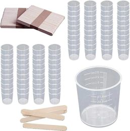 Meetinstrumenten, 30 stuks, kleine plastic mengbeker met houten stokjes, voor verven, epoxyhars, laboratorium, kookpa
