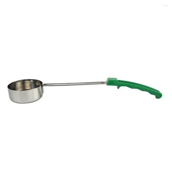 Herramientas de medición Cucharón para salsa para untar Pizza Mango de goma Cuchara de cocina de fondo plano Sopa para remover de acero inoxidable -4 Oz