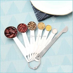 Outils de mesure Cuisson en acier inoxydable Outils de mesure Cuillères à mesurer en métal Ensemble empilable pour outil de cuisine sec ou liquide Dro Dhxl8