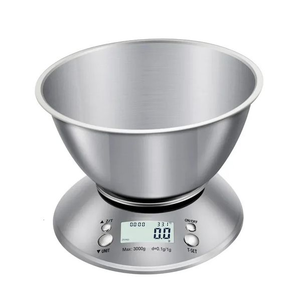 Outils de mesure Balance de cuisine en acier inoxydable avec plateau HD LCD Affichage numérique Précision d'arrêt automatique 1g max pesant 5 kg 231215