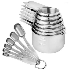 Cuillère carrée en acier inoxydable, outils de mesure, polyvalente, cuisson de gâteaux, farine, aliments, 7 tasses, cuillère à sucre à café empilable