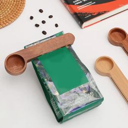 Outils de mesure cuillère en bois pour le thé, double usage, Clips de sac à puces réutilisables, bâtons de scellage durables pour emballage alimentaire