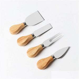 Outils de volaille de viande 100sets 4pcs / set couteaux à fromage en acier inoxydable manche en chêne couteau à beurre kit cuisine wen6003 drop livraison maison g dhggv