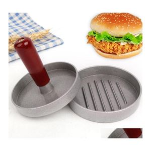 Viande Volaille Outils En Alliage D'aluminium Forme Ronde Hamburger Presse Outil De Cuisine Manche En Bois Antiadhésif Burger Maker Hamburgers Moule Abeille Otmey