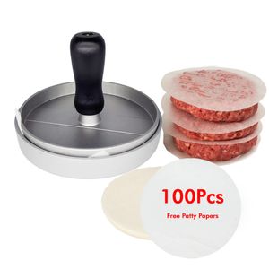 Vlees Gevogelte Gereedschap Burger Druk Patty Maker Rvs Hamburger Mold Non Stick Met 100 Papieren 230914