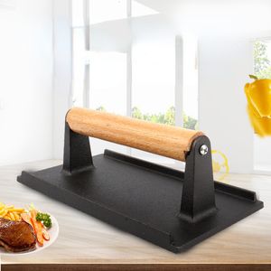 Vlees Gevogelte Gereedschap Keuken Heavy Cast Flat Iron Steak WeightBacon Press met houten handvat Heavyweight Grill Commercial Grade Burger 230712