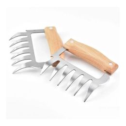 Viande Volaille Outils Cuisine En Acier Inoxydable Griffe Manche En Bois Divisé Déchirure Chair Mtifonction Viandes Déchiqueter Porc Pince Bbq Outil Dr Dhxm5