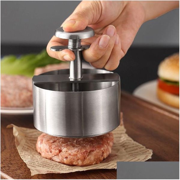 Herramientas de carne de aves de corral Potry 304 Acero inoxidable Hamburguesa Prensa Hamburguesa Patty Maker Carne de cerdo Hamburguesas Molde manual para parrilla Kitche DHR4X