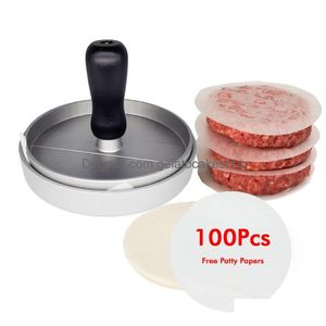 Outils de volaille de viande Potry Burger Press Patty Maker Moule à hamburger en acier inoxydable antiadhésif avec 100 papiers 230914 Drop Delivery Ho Dhyeb