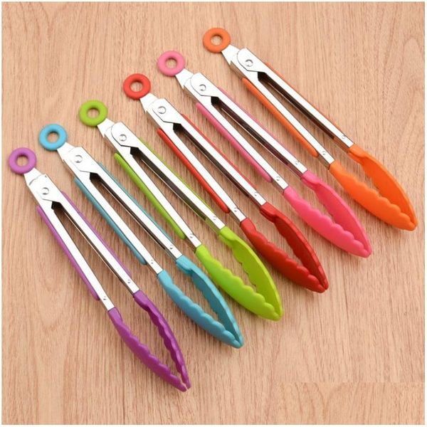 Viande Volaille Outils Sile Nylon Clip Alimentaire En Acier Inoxydable 8 Pouces Barbecue Pain Steak Drop Livraison Maison Jardin Cuisine Bar À Manger Dhlnf