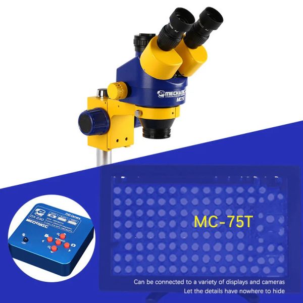 Mecánico mc75t 7-45x trinocular estéreo zoom microscopio zoom continuo DX-340 3400W píxeles 1080p HD con base i-matx base