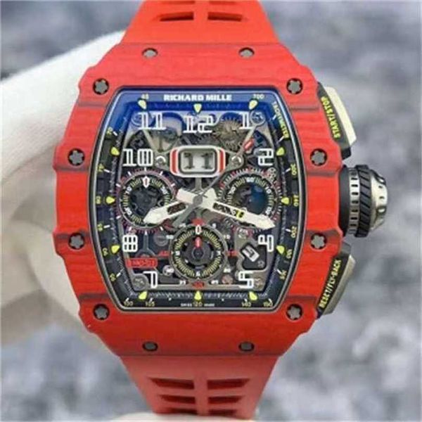 Reloj de pulsera mecánico automático Tourbillon Richarmilles Reloj suizo RM11-03 FQ Red Devil Material de fibra para hombres Fecha Mes Pantalla 2019 Tarjeta de crédito LLTD WN-EN8QWN