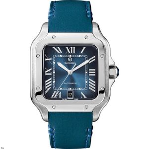 Mechanische automatische horlogeliefhebbers horloge gemaakt van premium roestvrij staal gebakken blauwe beweging horloge naald saffierlens diep waterdichte mode dhgate cadeau