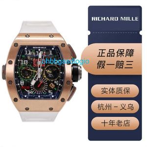 Reloj automático mecánico RM Relojes de lujo Mills RM1102 Reloj de hombres calendario de oro rosa Mes de la zona horaria Doble Tiempo Doble Mecánica Famosa OH06
