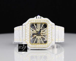 Mechanisch high -end topmerk aangepaste moissanite horloge luxe originele handset ijs uit diamant hiphop buste down horloge