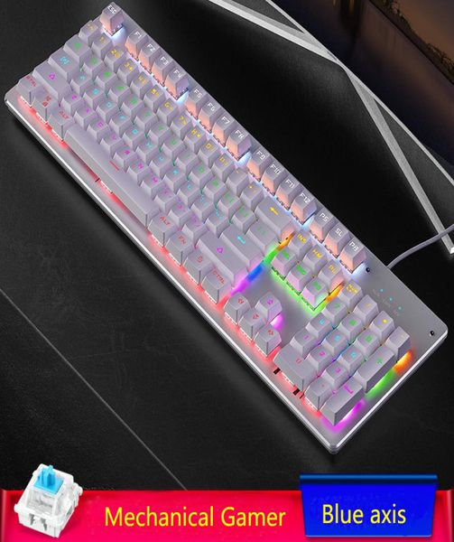 Teclado mecánico con cable USB, teclados para juegos de eje azul para juegos en casa, oficinas, trabajo, ordenador portátil de escritorio blanco, Gamers6427960