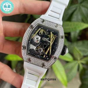 Mechanisch heren zakelijk Richa automatisch molenhorloge modetrend volledige diamant National Treasure Panda uitgehold lichtgevend