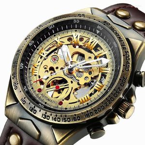 Relojes mecánicos para hombre, reloj de pulsera resistente al agua de lujo, reloj de pulsera de cuero Retro deportivo de moda para hombre, relojes de pulsera de regalo de estilo Punk