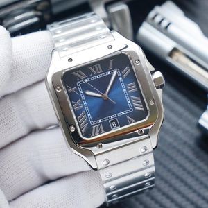 Mechanische heren Watch Zelfwindende horloges voor vrouwen 40 mm 35 mm mode vierkante blauwe wijzerplaat roestvrij staal metalen band casual horloges Clock Ladies Watch Montre de Luxe