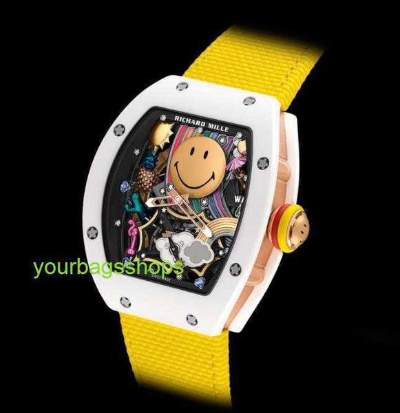 Montre Mécanique Montre Homme RM Montre Mécanique Montre pour Homme Classique Baril Tonneau Mâle Horloge RM 88 Smiley Bracelet En Caoutchouc Montre-Bracelet En Céramique Montre De Mode 43MM