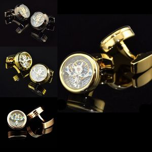 Movimiento de reloj mecánico Steampunk para hombre, gemelos chapados en oro Vintage para boda, manga de uñas, gemelos de camisa de negocios francesa, regalo