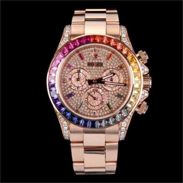 Montres mécaniques Rolaxs Montre-bracelet Universe Meter Type Ditona Série Or Rose Arrière Diamant Montre Homme Automatique Hinery 116505 Seconde WNWM6