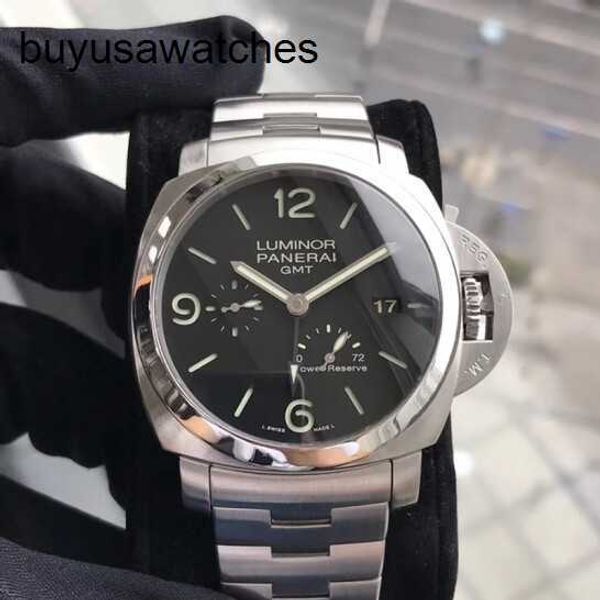 Montre de poignet mécanique Panerai mâle Luminor 1950 série automatique acier mécanique Date du fuseau horaire double stockage mobile titanium metal watch 44mm noir disk pam00347