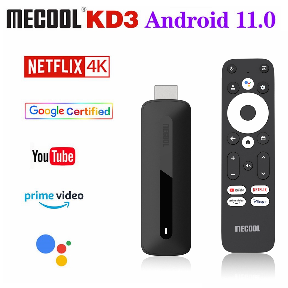 Mecool 4K TV Stick KD3 pour Netflix 4K HD Android 11 TV Box Amlogic S905Y4 2G 8G double WiFi 2.4G/5G Prime Video HDR 10 AV1