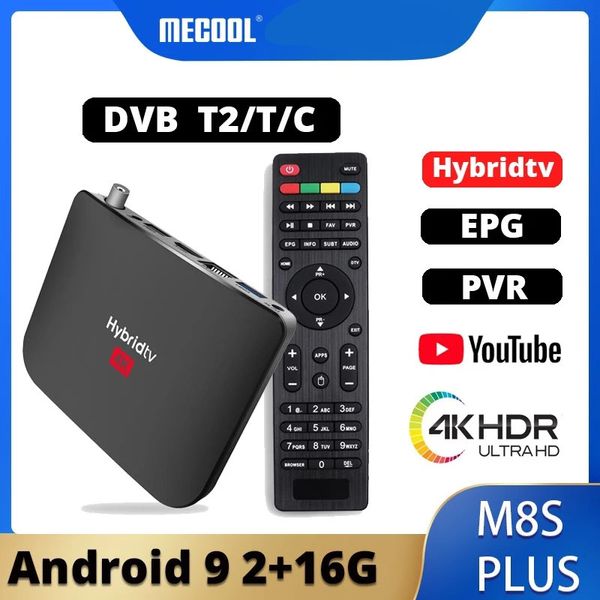 MECOOL Android 9.0 TV Box M8S Plus DVB T/T2 Amlogic S905X2 4K H.265 2.4G WiFi décodeur