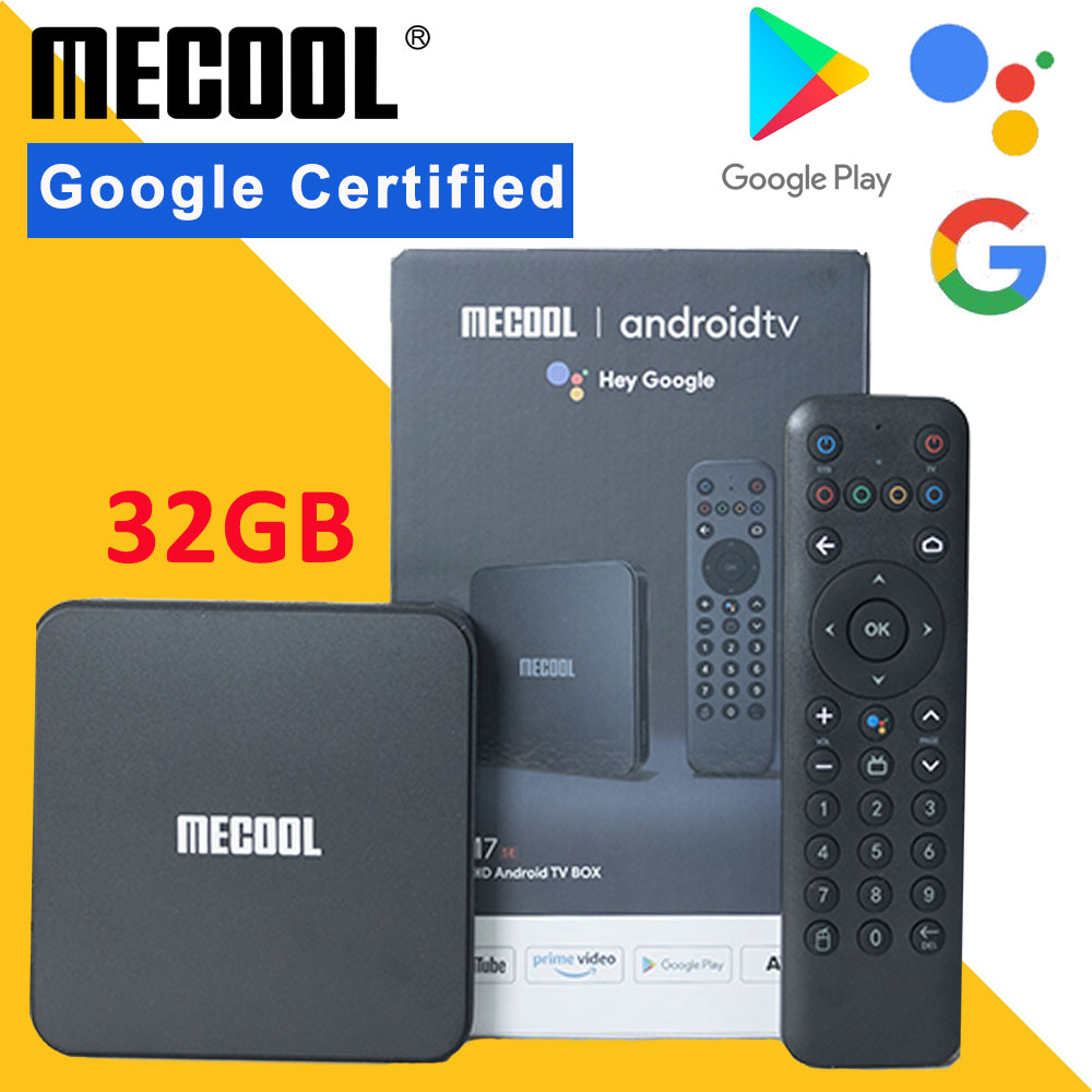 Mecool Android TV Kutusu KM7 SE 2GB 32GB Amlogic AV1 Google Sertifikalı Chromecast İbranice Portekizli 4K Ses Kontrolü Global Sürüm