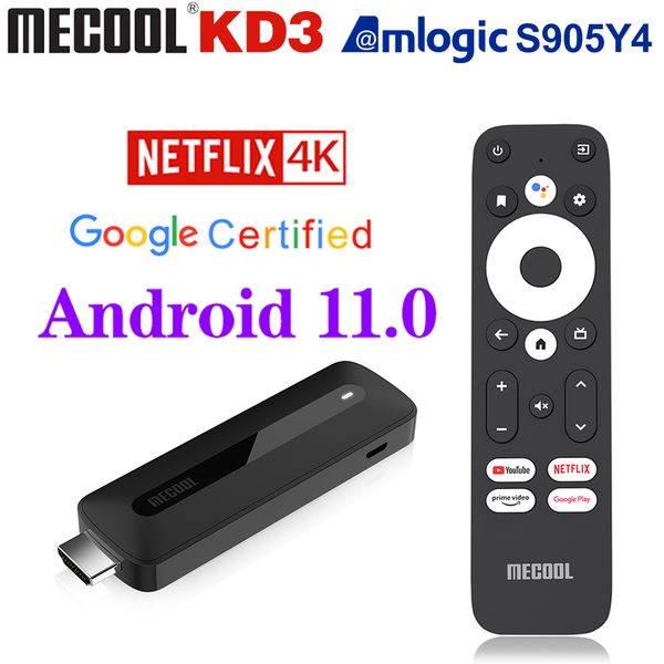 Mecool KD3 Netflix TV Stick Amlogic S905Y4 TV Box Android 11 2GB 8GB Certificado de Google Soporte de voz AV1 5G Wifi BT5.0 TV Dongle