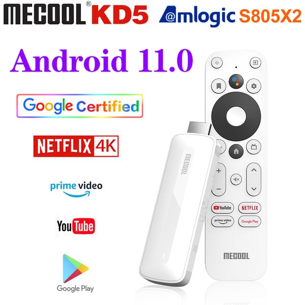 Mecool KD5 Netflix TV Stick Amlogic S805X2 TV Box Android 11 1GB 8GB Certificado de Google Soporte de voz AV1 5G Wifi BT5.0 TV Dongle