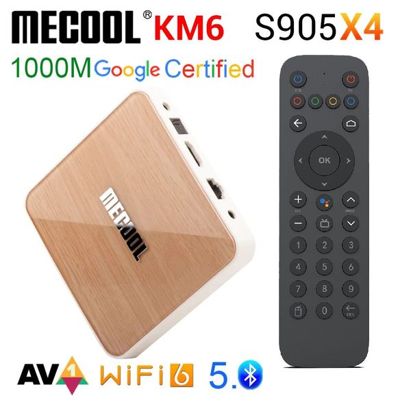 Mecool KM6 Certificación de Google ATV Android 10 TV Box Amlogic S905X4 Android10.0 Set Top Boxes 2.4G/5G WiFi 6 1000M BT5.0 4GB 64GB Reproductor multimedia inteligente