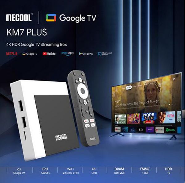 MECOOL KM7 Plus boîtier de télévision mondial Android 11 Google TV Amlogic S905Y4 2GB DDR4 16GB EMMC 100M LAN Internet Android 11 lecteur de télévision intelligent
