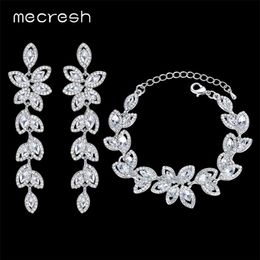 Mecresh bijoux de mariée accessoires de mariage couleur cristal ensembles de bijoux feuille boucles d'oreilles Bracelet pour femmes SL0EH282 201222306K