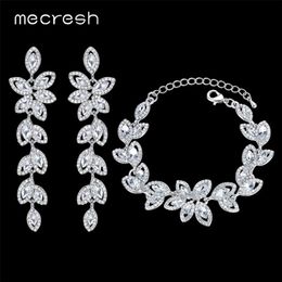 Mecresh Bruidssieraden Bruiloft Accessoires Kristal Kleur Sieraden Sets Blad Oorbellen Armband voor Vrouwen SL0EH282 201222305S