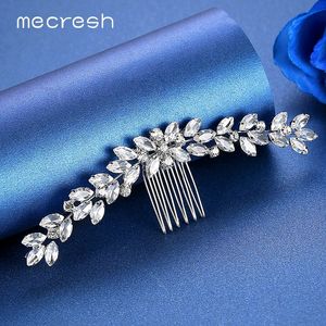 Mecresh Leaf Marquise Crystal Bruids Haar Ornamenten Bruiloft Haaraccessoires Zilveren Kleur Rhinestone Haarkammen Voor Vrouwen FS238 J0121